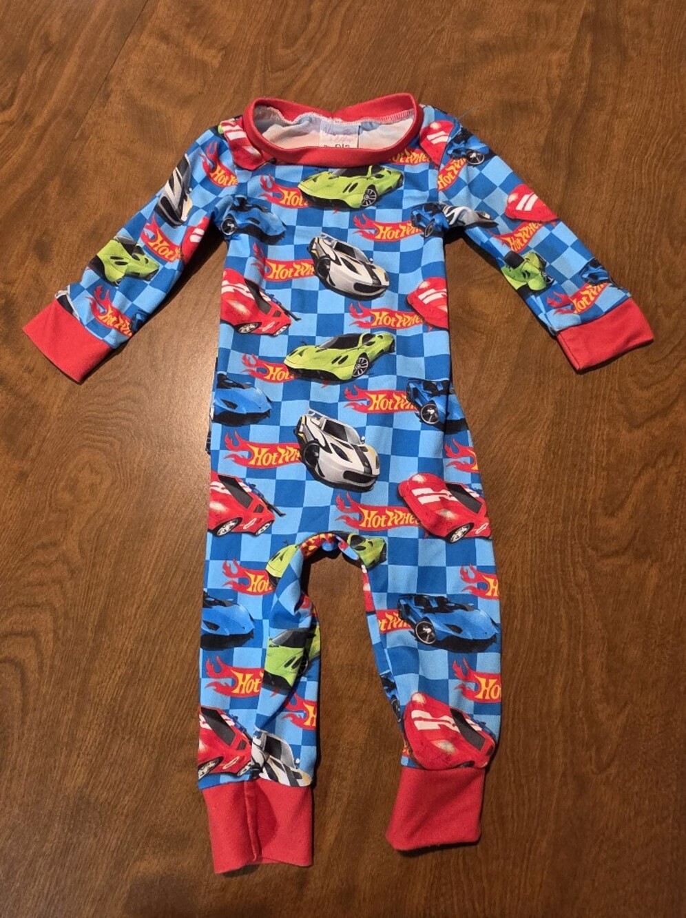 Hot Wheels Blue Checkered Kids Pajama Romper